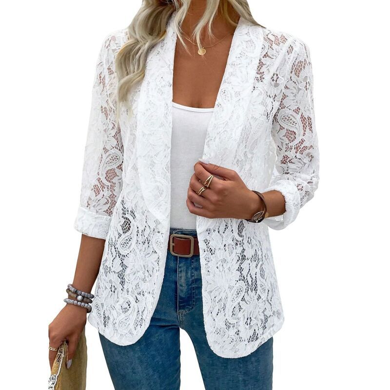 コジョイン レディース アウター ジャケット・ブルゾン ブレザー レース Kojooin Womens Lace Blazer Fashion Long Sleeve Jacket White ホワイ