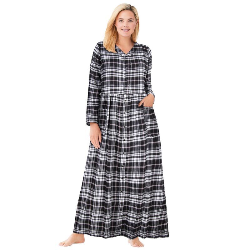 オンリーネセシティーズ レディース アンダーウェア ナイトウェア プラスサイズ Only Necessities Plusize Flannel Plaid Lounger Black Plaid ブ