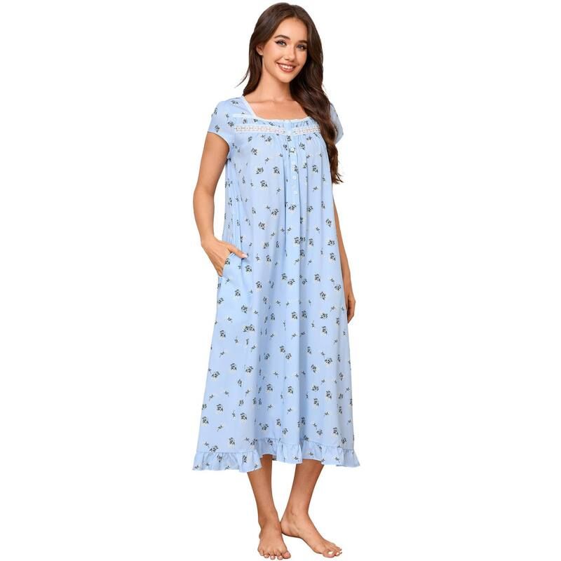 エリートスピリット レディース アンダーウェア ナイトウェア フラワー柄 フラワー EliteSpirit Nightgown for Women Short Sleeve Floral Nightd