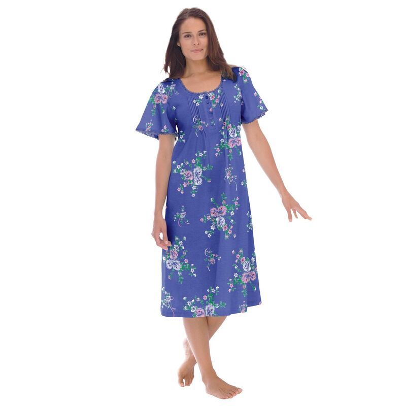 オンリーネセシティーズ レディース アンダーウェア ナイトウェア プラスサイズ ニット Only Necessities Plusize Short Pintucknit Gown Periwinkl