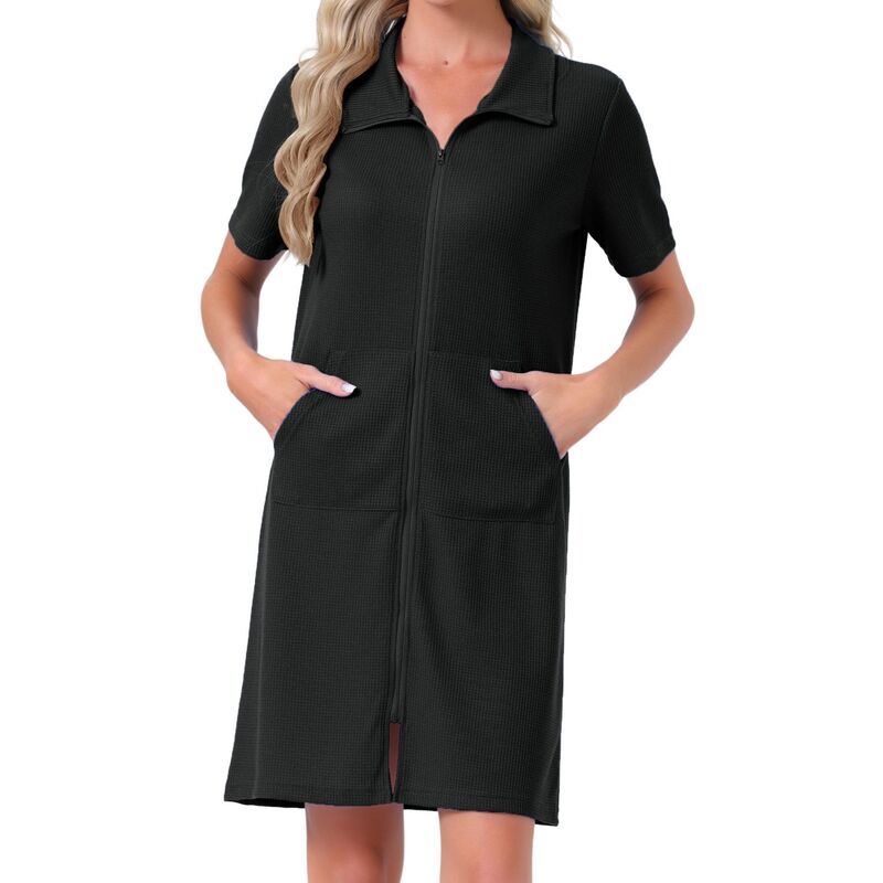 インスパイア シック レディース アンダーウェア ナイトウェア ひざ丈 コート INSPIRE CHIC Womens Zipperobes Waffle Short Sleeves Knee Len