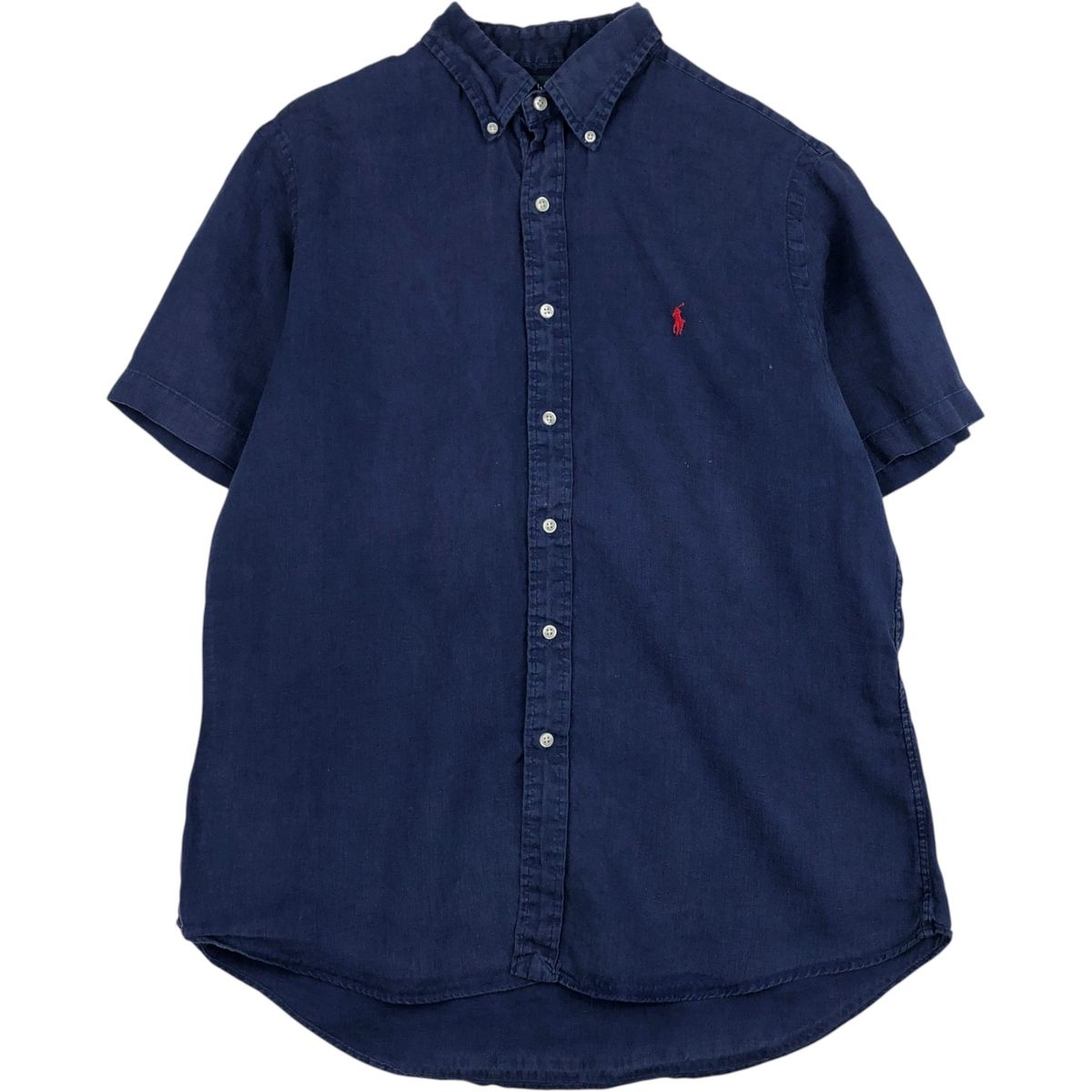 古着 ラルフローレン Ralph Lauren CUSTOM FIT 半袖 リネン ボタンダウンシャツ メンズL相当/eaa640007