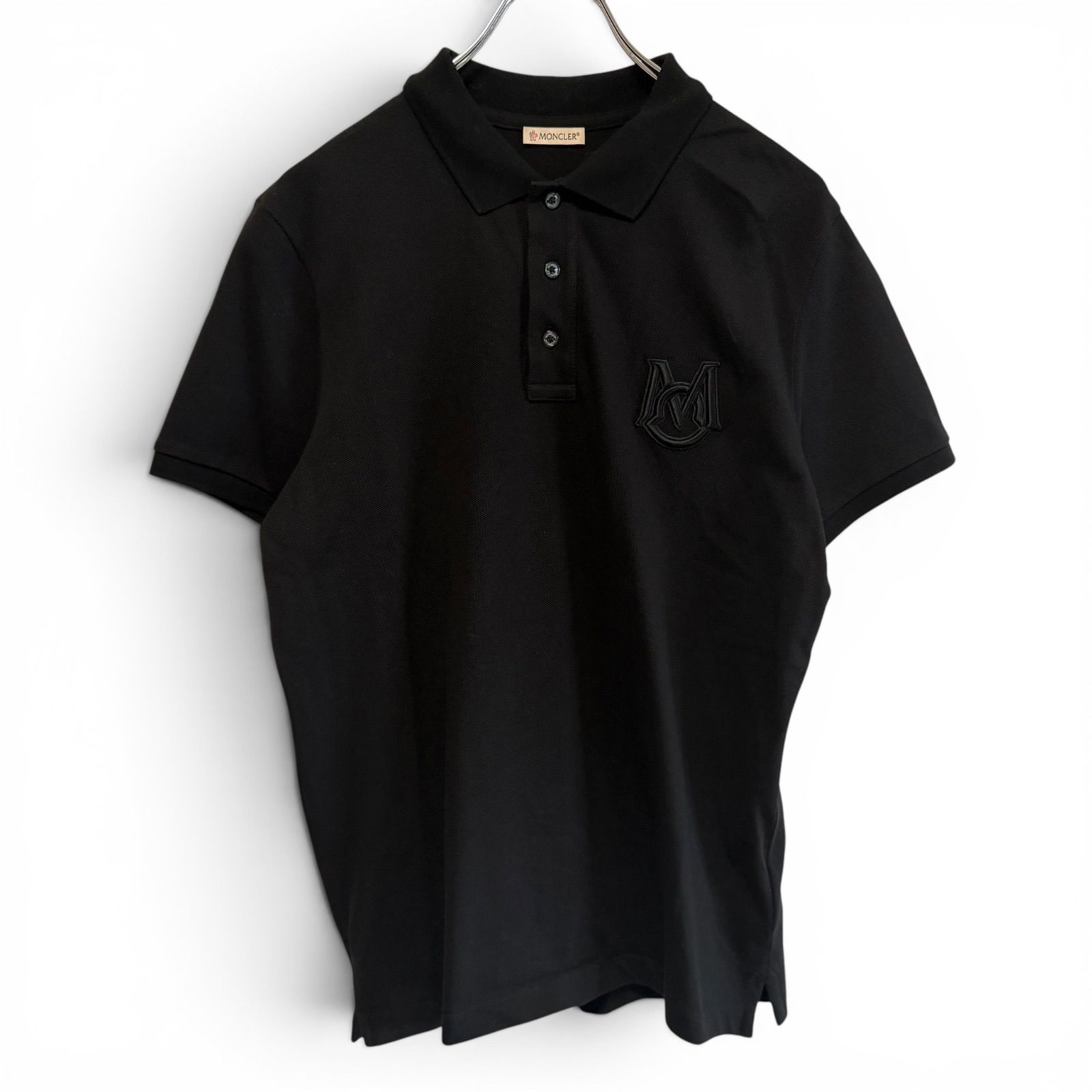 MONCLER モンクレール ポロシャツ 半袖 ロゴパッチ ブラック コットン