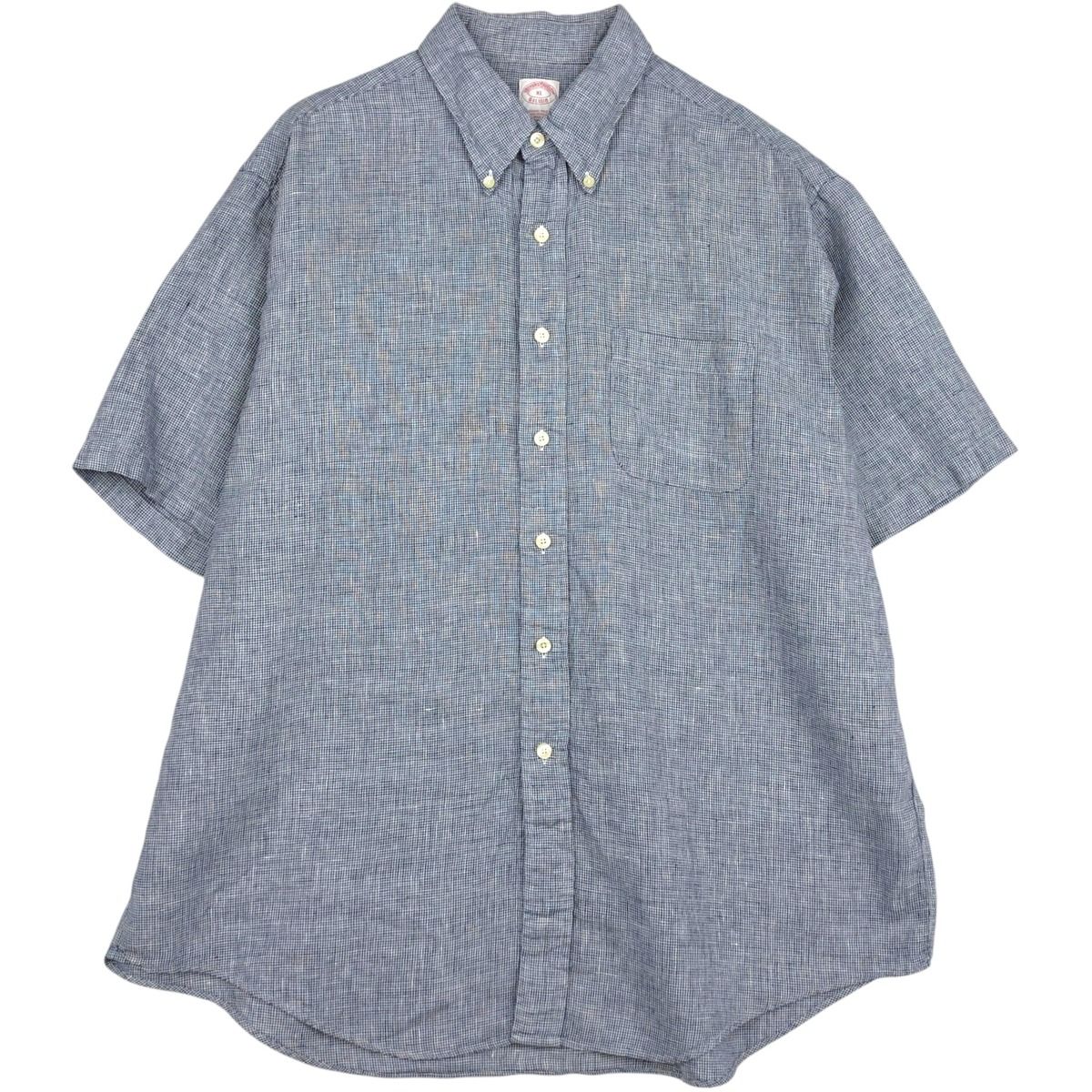 古着 ブルックスブラザーズ Brooks Brothers Est.1818 チェック柄 千鳥格子柄 半袖 リネン ボタンダウンシャツ メンズXL相当/eaa641620