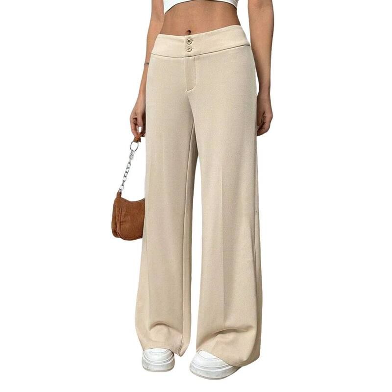 クリアフラワー レディース ボトムス カジュアルパンツ ワイドレッグ ハイウエスト ClearFlower Womens High Waist Button Fly Loose Fit Stretch