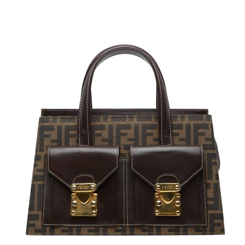 フェンディ ズッカ ハンドバッグ 0914750 ブラウン キャンバス レザー レディース FENDI【1-0269495】