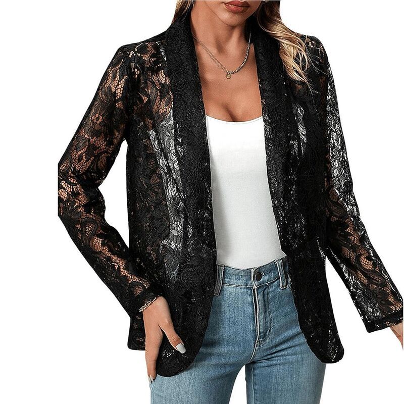 ジョイジョイ レディース アウター ジャケット・ブルゾン シャツ ブレザー レース JoyJoy Womens Elegant Lace Shirt Jacket Fashion Blazer Sty