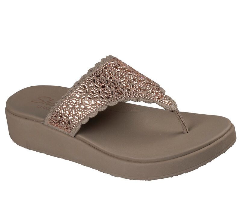 スケッチャーズ レディース シューズ サンダル Skechers Vinyasa Luxe Womens Bedazzled Cushioned Sandals Dark Taupe トープ