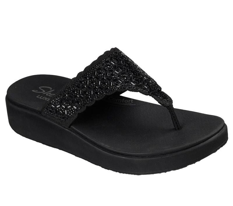 スケッチャーズ レディース シューズ サンダル Skechers Vinyasa Luxe Womens Bedazzled Cushioned Sandals Black ブラック