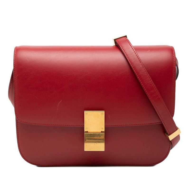 セリーヌ クラシックボックス 斜め掛け ショルダーバッグ レッド レザー レディース CELINE【1-0271985】