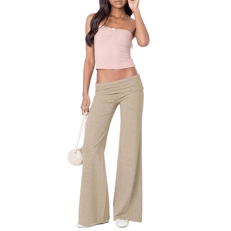 コジョイン レディース ボトムス カジュアルパンツ ワイドレッグ Kojooin Women Fold Over Pants Casual Wide Leg Flare Lounge Pants Ap