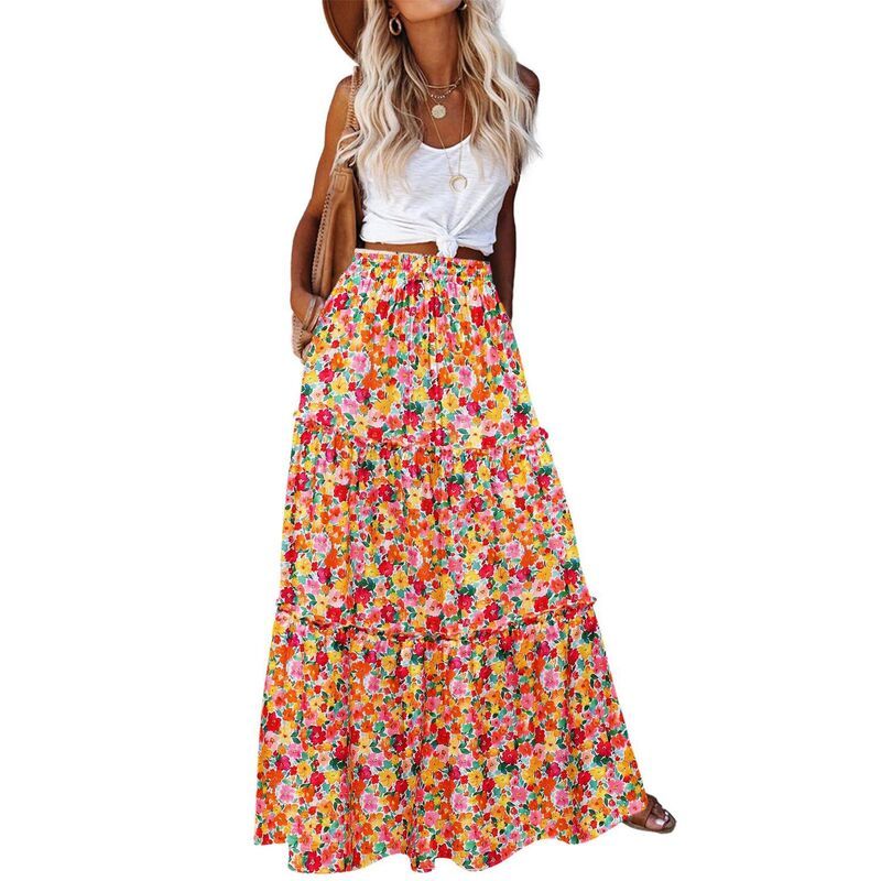 ジーグー レディース ボトムスカート ティアード A ライン マキシ Zeagoo Womens High Waisted Flowy A Line Tiered Maxi Skirts with P