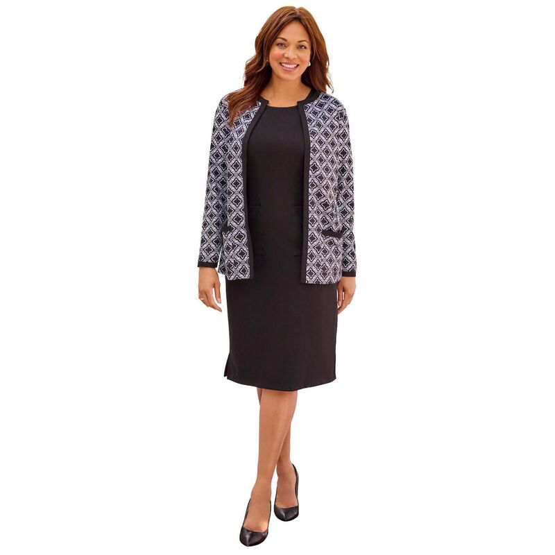 キャサリンズ レディース アウター ジャケット・ブルゾン プラスサイズ ブレザー Catherines Womens Plusize Ponte Jewel Neck Blazer Black Whi