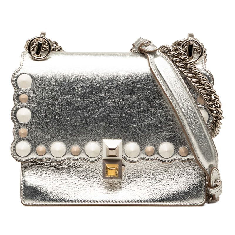 フェンディ ミニ キャナイ チェーン ショルダーバッグ 8M0381 シルバー レザー レディース FENDI【1-0272887】