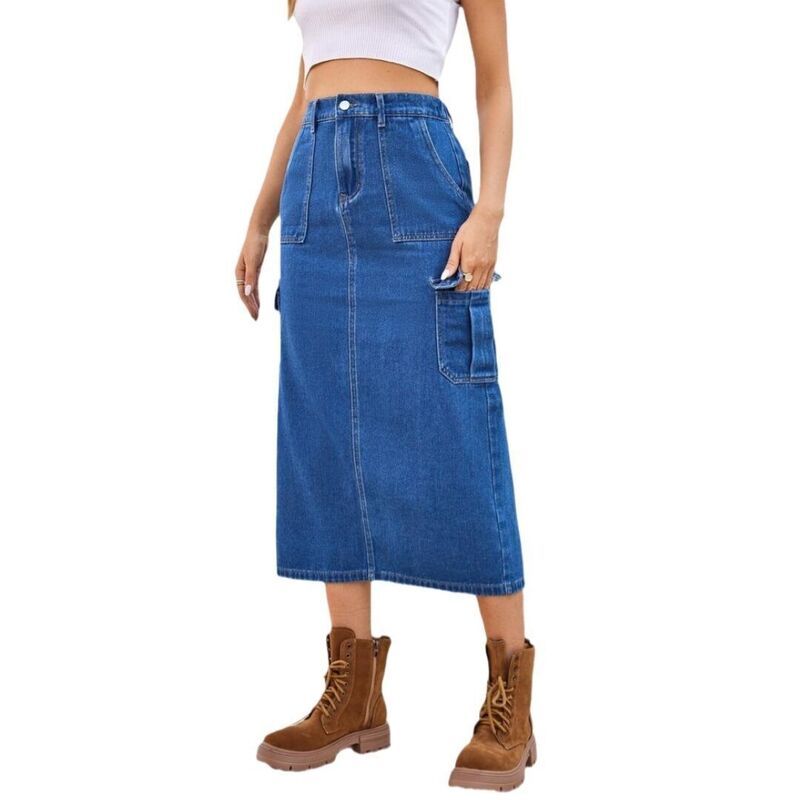 イエスファッション レディース ボトムスカート A ライン ハイウエスト マキシ Yesfashion Women Elastic High Waist Hem ALine Maxi Long Jea