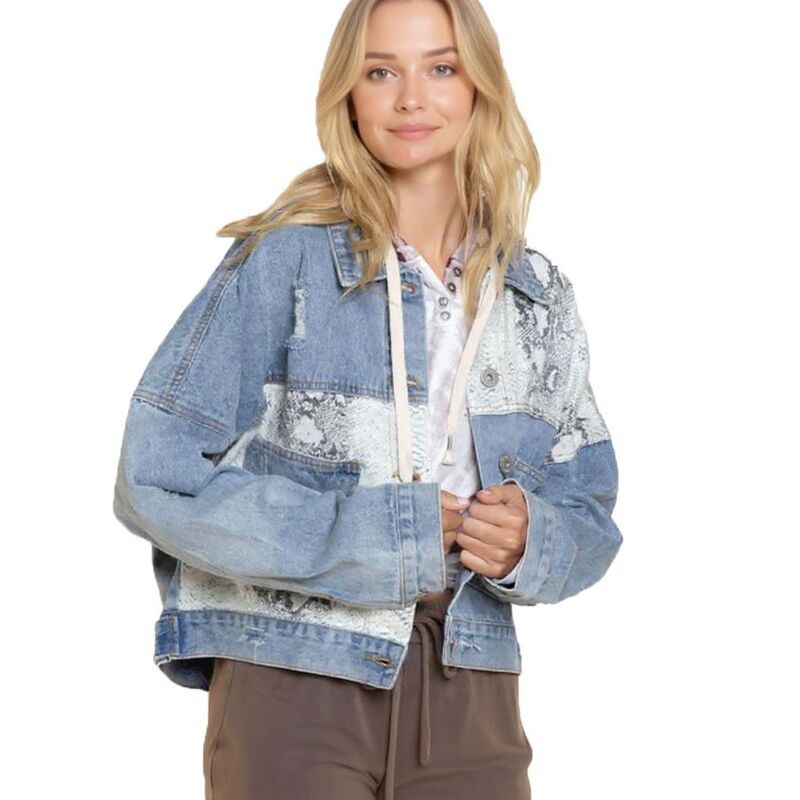 コジョイン レディース アウター ジャケット・ブルゾン ボタンダウン クロップド デニム Kojooin Women Button Down Croppedistressedenim Jackets