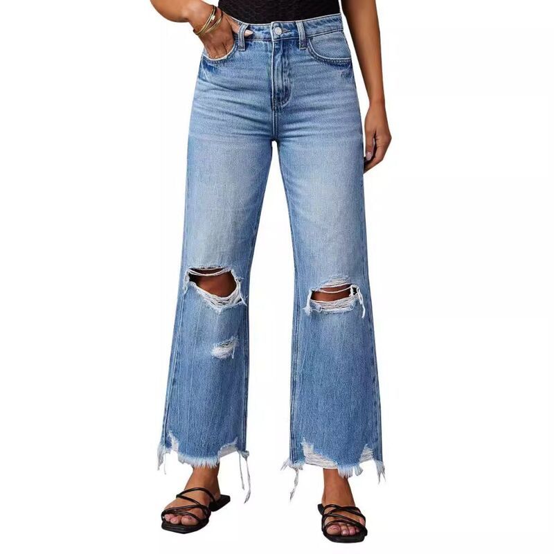 エリートチョイス レディース ボトムス デニムパンツ ワイドレッグ ジーンズ Elitechoice Womens High Waistedistressed Wide Leg Jeans Rippe