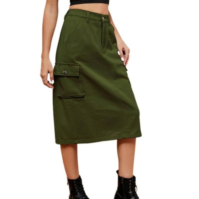 エリートチョイス レディース ボトムスカート ミディ デニム ハイウエスト Elitechoice Womens HighWaist Denimidi Skirt Back Slit Pockets
