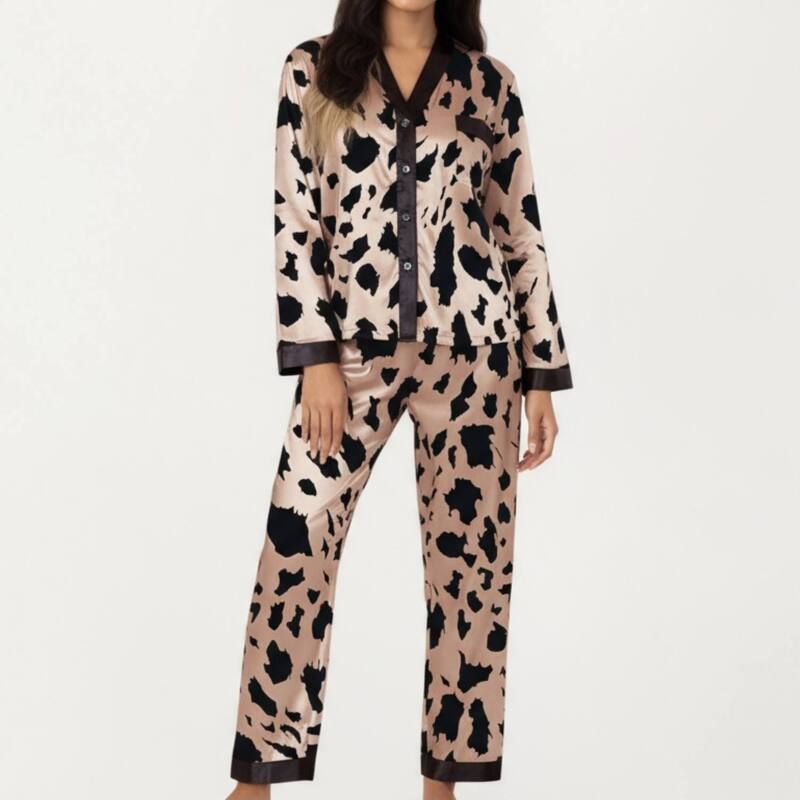 アンナカシ レディース アンダーウェア ナイトウェアニマル柄 プリント パンツ サテン AnnaKaci Womens 2Piece Satin Pajama Set with Animal Prin