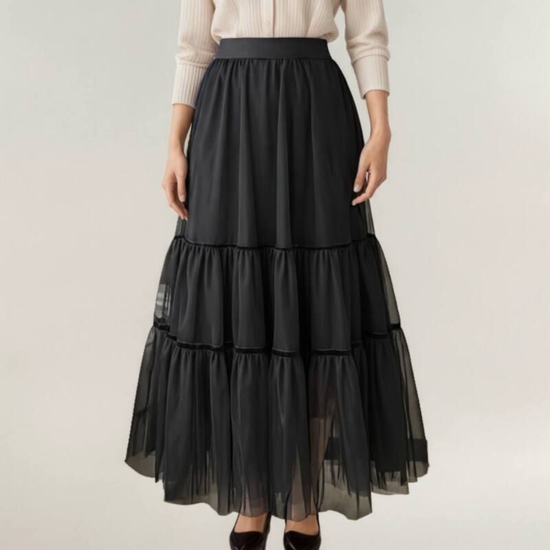 アンナカシ レディース ボトムスカート ティアード A ライン メッシュ シアー マキシ AnnaKaci Women s Tiered Mesh Maxi Skirt with Layered Sh