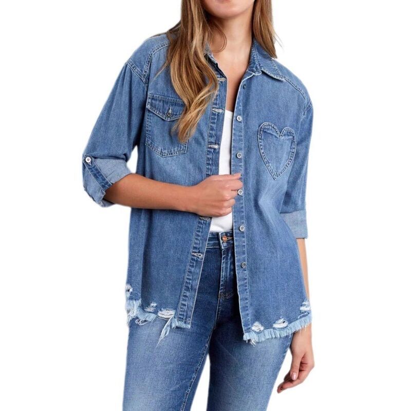 イエスファッション レディース アウター ジャケット・ブルゾン シャツ デニム Yesfashion Womens 34 Sleeves Denim Shirt Jacket Casual Y2K H