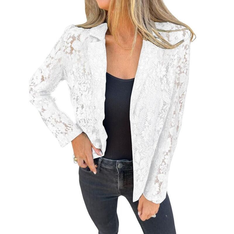 ジョイジョイ レディース アウター ジャケット・ブルゾン ボタンダウン メッシュ シアー ダウン ブレザー レース JoyJoy Women Lace Blazer Open Front Button