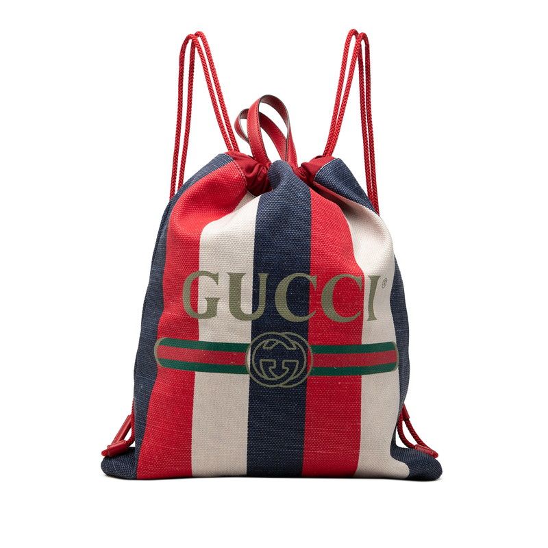 グッチ シェリーライン ロゴ リュック バックパック 巾着 473872 レッド ホワイト トリコロール キャンバス レディース GUCCI【228-75033】