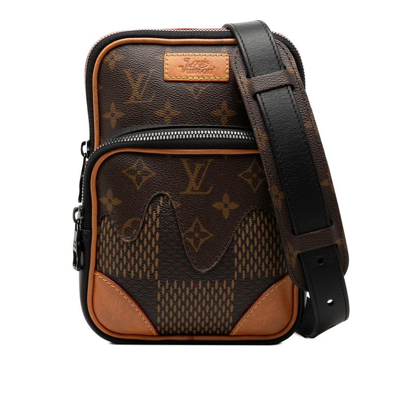 ルイ ヴィトン ×NIGO ダミエジャイアント アマゾンスリングバッグ 斜め掛け ショルダーバッグ N40379 ブラウン ブラック PVC レザー レディース LOUIS VUITTON【228-75044】