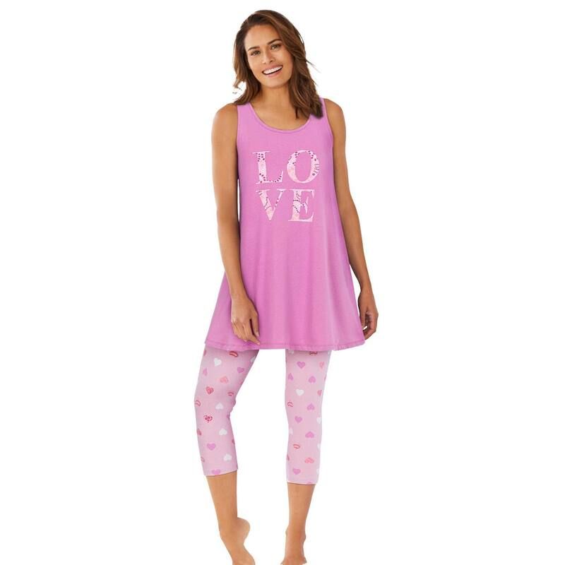ドリームスアンドコー レディース アンダーウェア ナイトウェア プラスサイズ キャップ Dreams Co Plusize Scoopneck Tank Capri Legging PJ Set Pe