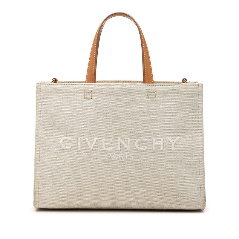 ジバンシー Gトート ハンドバッグ アイボリー ブラウン キャンバス レザー レディース Givenchy【228-75055】