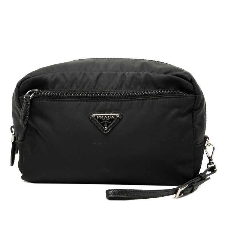 プラダ 三角ロゴプレート ポーチ 1NE393 ブラック ナイロン レザー レディース PRADA【247-75646】