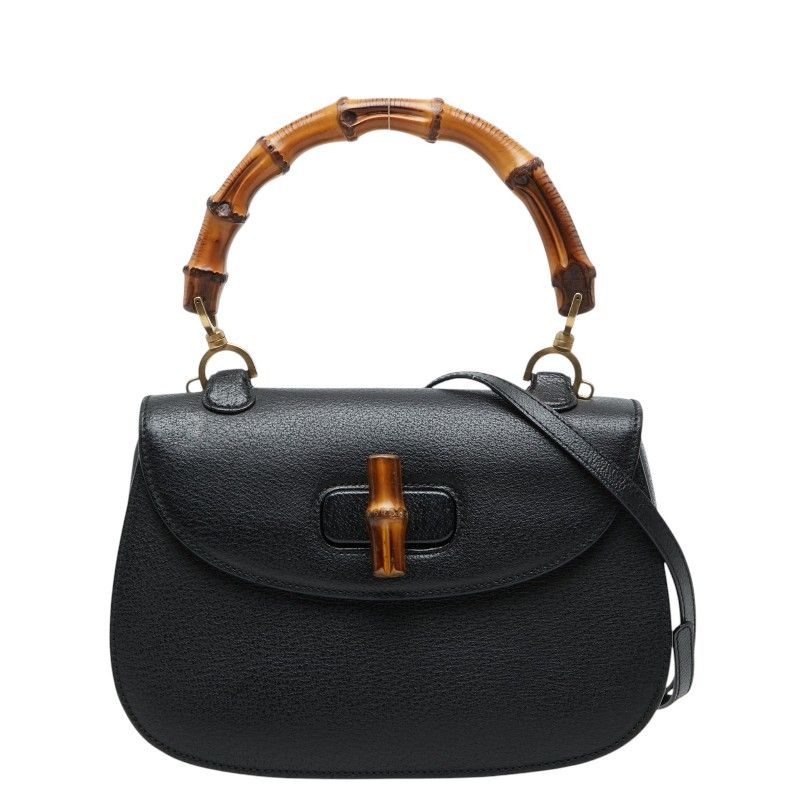 グッチ バンブー ハンドバッグ ショルダーバッグ 2WAY 000 2113 0633 ブラック レザー レディース GUCCI【1-0276572】