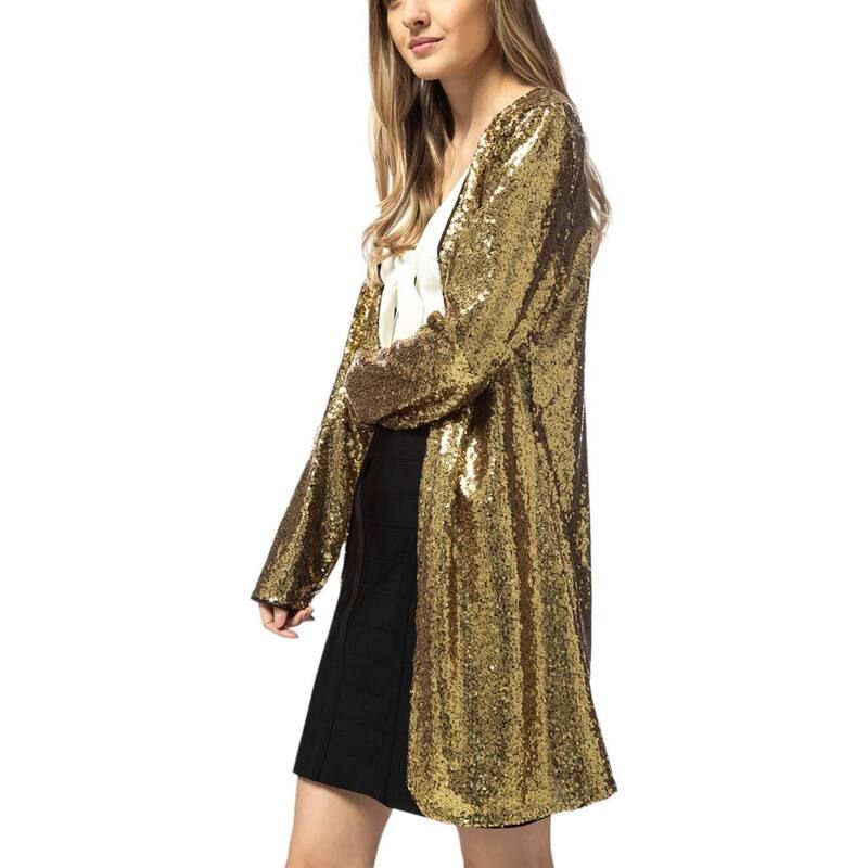 アンナカシ レディース アウター ジャケット・ブルゾン スパンコール AnnaKaci Womensequin Open Front Cocktail Outerwear Jacket Gold ゴー