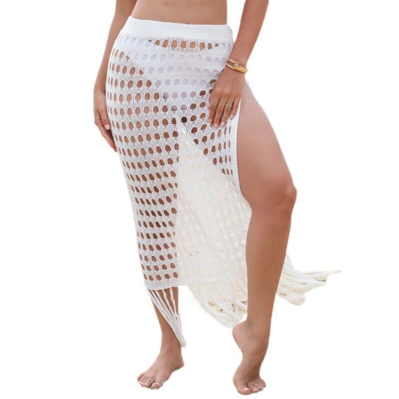 イエスファッション レディース ボトムスカート メッシュ シアー Yesfashion Womens Hollow Out Mesh Tassel Skirts Beach Crochet Cover