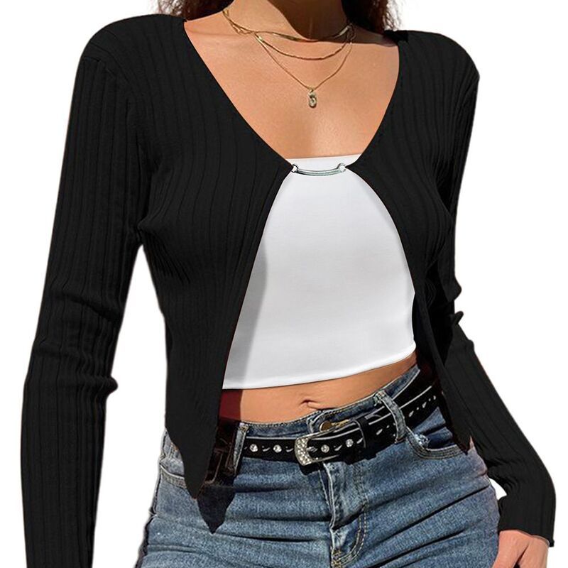 ジョイジョイ レディース アウター ニット・セーター リブ カーディガン クロップド JoyJoy Women Fashion Ribbed Knit Cardigan Simple Versatil 10,281円