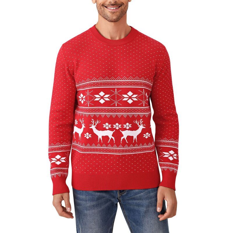 クリアフラワー レディース アウター ニット・セーター クルーネック シャツ ClearFlower Mens Fall Christmas Reindeer Snowflakesweater Kni