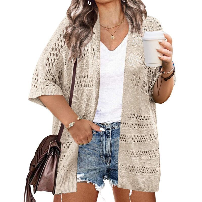 ジーグー レディース アウター ニット・セーター カーディガン Zeagoo Womens Lightweight Short Sleeve Crochet Cardigan Bohopen Fron