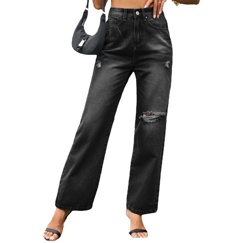 セオリア レディース ボトムス デニムパンツ ワイドレッグ ハイウエスト ジーンズ Seoria Women Loose Ripped Boyfriends Jeans High Waist Bagg