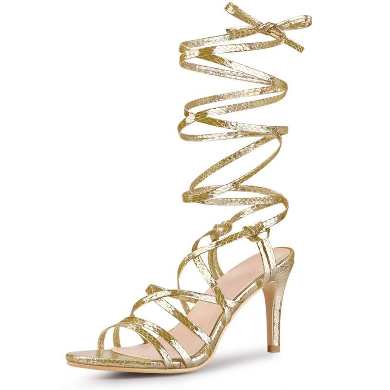 ブリスフルステップ レディース シューズ パンプス プリント サンダル レース ヒール BLISSFUL STEP Snakeskin Print Strappy Lace Up Heeled Ove