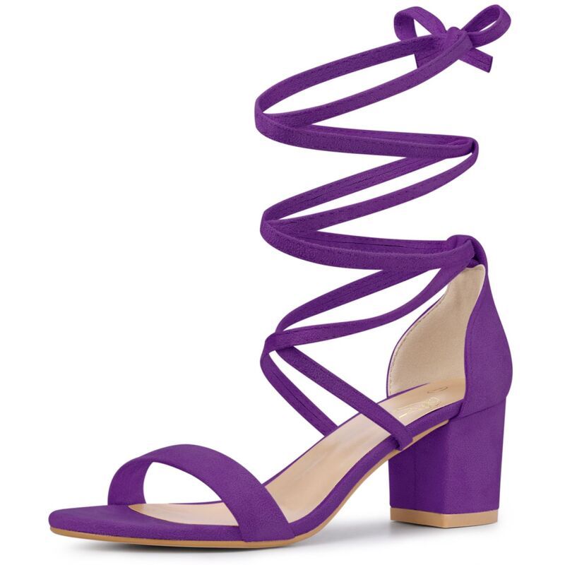 ブリスフルステップ レディース シューズ パンプス サンダル レース ヒール BLISSFUL STEP Lace Up Chunky Mid Heelsandal for Women Purple