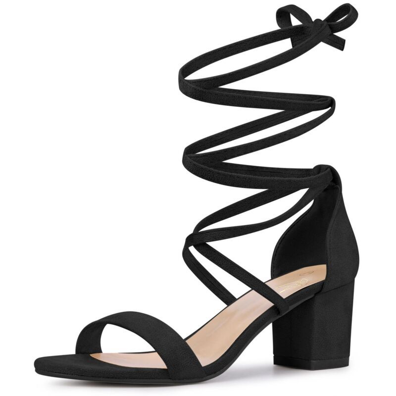 ブリスフルステップ レディース シューズ パンプス サンダル レース ヒール BLISSFUL STEP Lace Up Chunky Mid Heelsandal for Women Black ブ