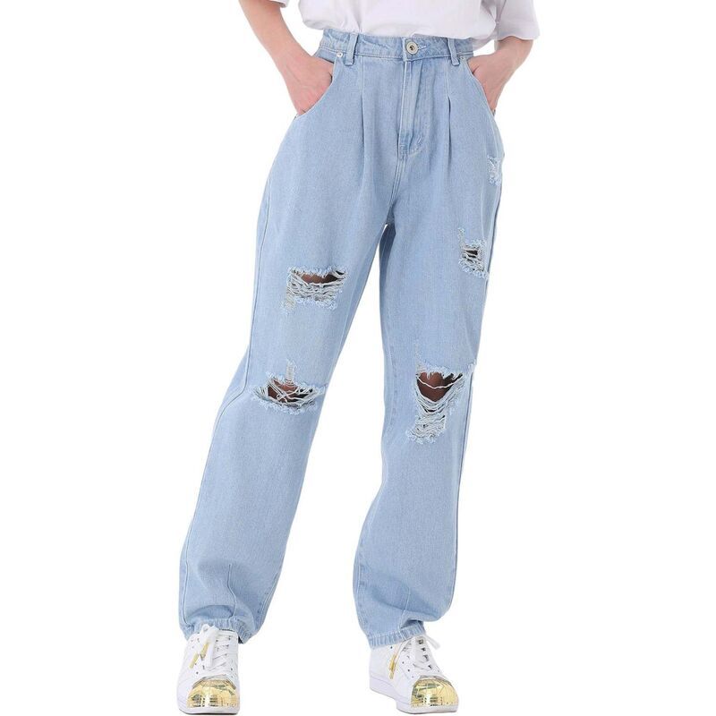 アンナカシ レディース ボトムス デニムパンツ ハイウエスト AnnaKaci Womens Loose High Waist Denim Trousers Ripped Light Denim デニ