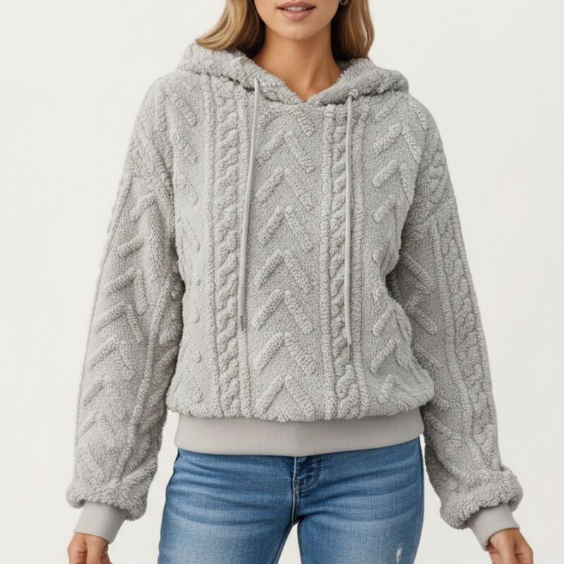 アンナカシ レディース アウター ニット・セーター プラスサイズ パーカー AnnaKaci Womens Plush Textured Hoodie with Cable Inspired Patt