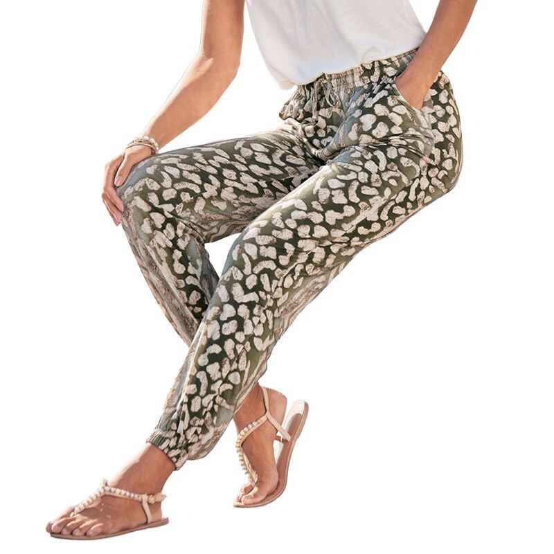 ラスカーナ レディース ボトムス カジュアルパンツ シャーリング Lascana Womensmocked Elastic Hem Pants Animal Print アニマル