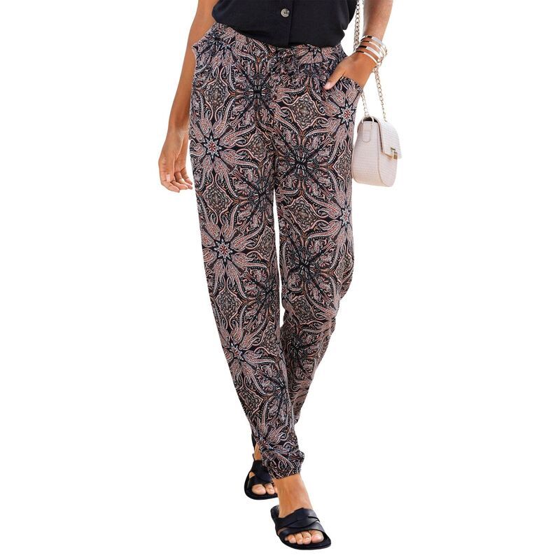 ラスカーナ レディース ボトムス カジュアルパンツ シャーリング Lascana Womensmocked Elastic Hem Pants Multicolor Print マルチカラー