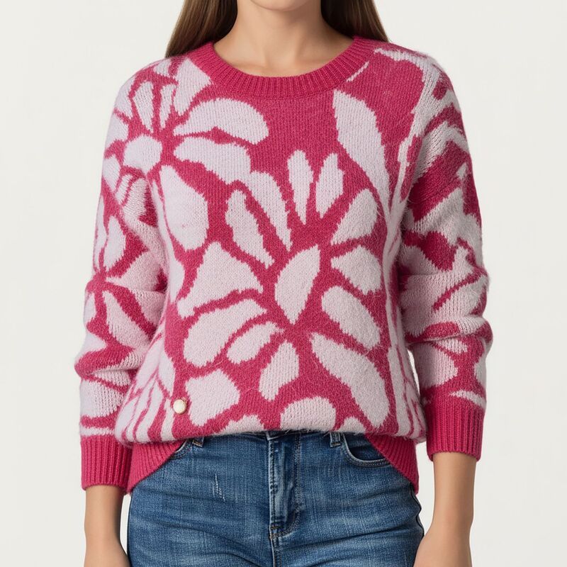 アンナカシ レディース アウター ニット・セーター フラワー柄 リブ フラワー AnnaKaci Womens Bold Abstract Floral Pattern Knit Sweater wi