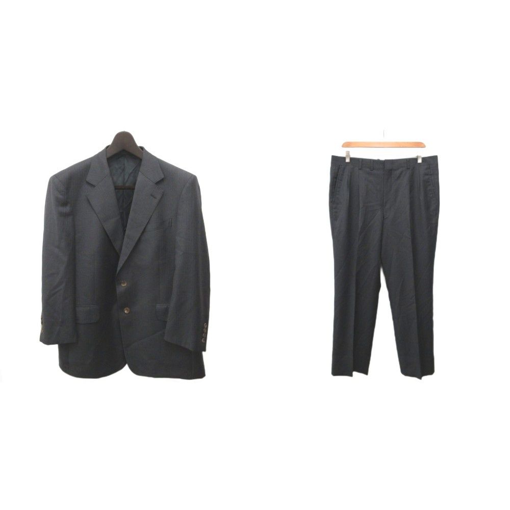 エルメネジルドゼニア Ermenegildo Zegna 大きいサイズ スーツ セットアップ フォーマル テーラードジャケット スラックス ブレザー シングル パンツ ウール グレー ■IBO97
