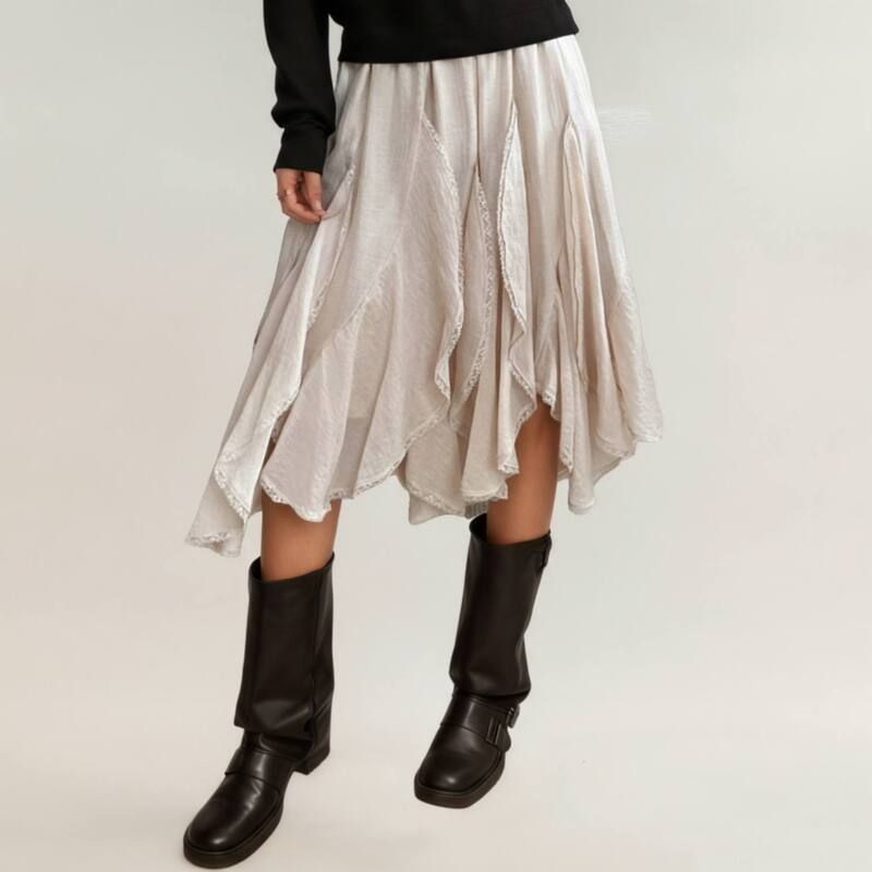 アンナカシ レディース ボトムスカート ドレープ ミディ AnnaKaci Women s Layered Handkerchief Hemidi Skirt with Soft Flowing Pa