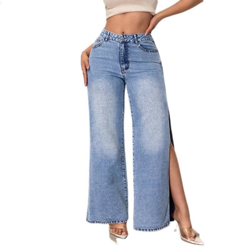 イエスファッション レディース ボトムス デニムパンツ ワイドレッグ ハイウエスト ジーンズ Yesfashion Womens Baggy Wide Leg Jeans Trendy High Wa