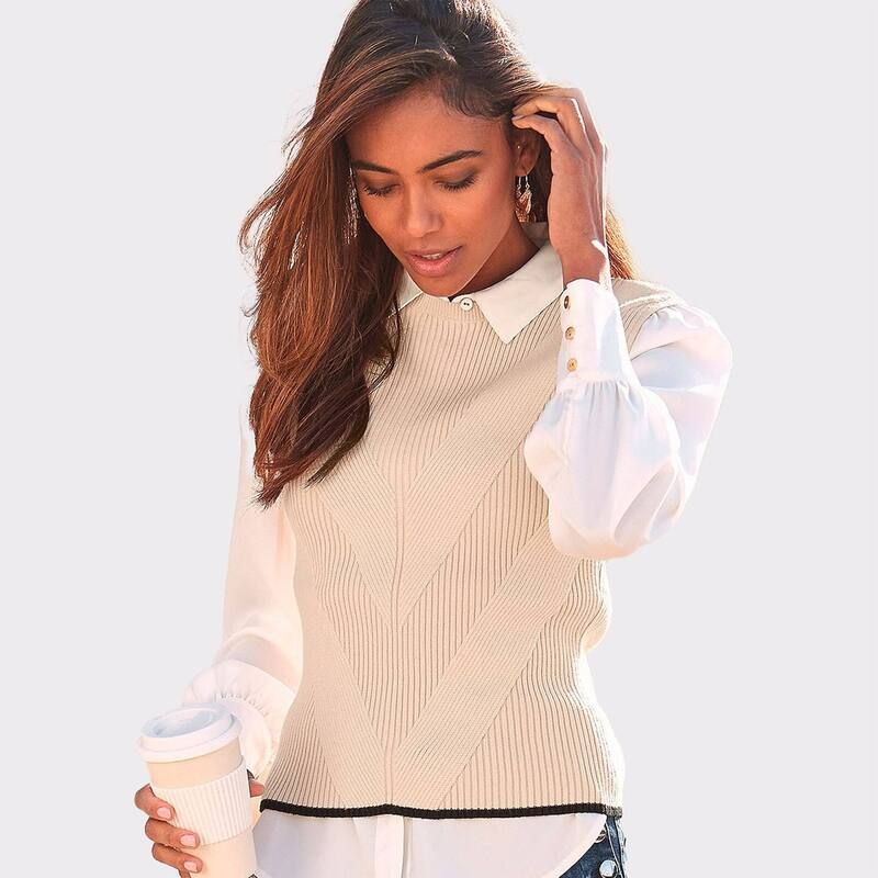 ラスカーナ レディース アウター ニット・セーター ベスト Lascana Womens Knit Pattern Sweater Vest Beige ベージュ